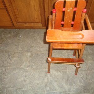 Vintage Wooden Doll High Chair - "American Teach N Fun Toys" - Nice Kids Toy